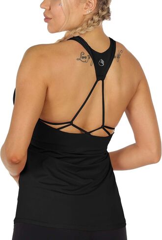 icyzone Women's Built in Bra Workout Tank Tops - Strappy Athletic Yoga Tops, Exercise Running Gym Shirts in Saudi Arabia