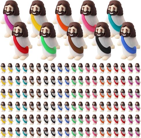 120 Packs Mini Jesus Figurines Easter Little Jesus Toys Mini Figurine Easter Decorations Figurines Party Favors Gift for Easter Church Hide Sunday School Baptism (Mix colors - 120PCS) in Saudi Arabia