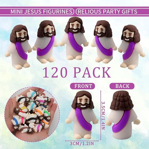 120 Packs Mini Jesus Figurines Easter Little Jesus Toys Mini Figurine Easter Decorations Figurines Party Favors Gift for Easter Church Hide Sunday School Baptism (Mix colors - 120PCS) in Kuwait