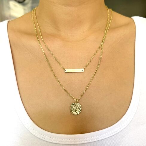 قلادة Harlorki Dainty بسيطة مطلية بالذهب عيار 14 قيراط بطبقات سلسلة ربط على شكل مثلث وقلادة على شكل قرص مطروق هدية مجوهرات عصرية للسيدات والنساء in Kuwait