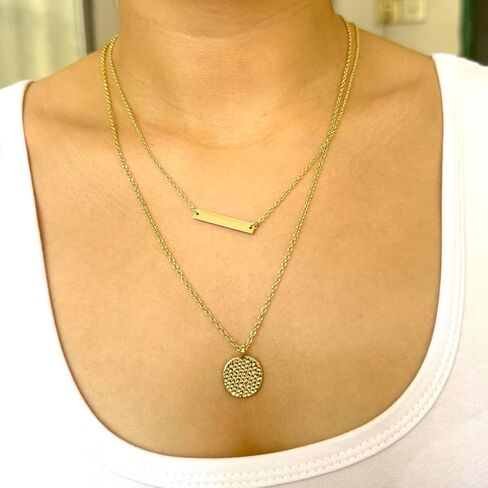 قلادة Harlorki Dainty بسيطة مطلية بالذهب عيار 14 قيراط بطبقات سلسلة ربط على شكل مثلث وقلادة على شكل قرص مطروق هدية مجوهرات عصرية للسيدات والنساء in Kuwait