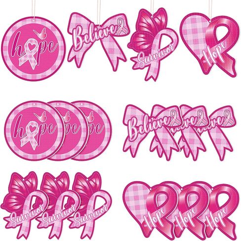 Breast Cancer Awareness Wooden Ornaments Pink Ribbon Hanging Ornaments Breast Cancer Decorations Hanging Wooden Slices for Women Breast Cancer Awareness Party Supplies Home Decoration (12) in Saudi Arabia