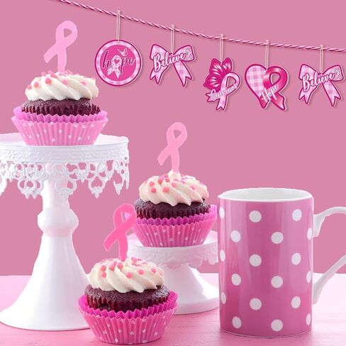 Breast Cancer Awareness Wooden Ornaments Pink Ribbon Hanging Ornaments Breast Cancer Decorations Hanging Wooden Slices for Women Breast Cancer Awareness Party Supplies Home Decoration (12) in Saudi Arabia