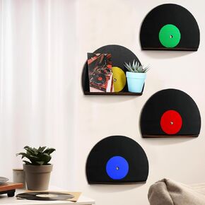 4 Pcs Vinyl Record Shaped Wall Decor Music Wall Art Record Shaped Wall Mount Shelves Wall Hanging Sign Music Theme Home Decoration for Wall Room Party Decor in Saudi Arabia