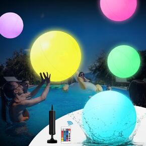 Pool Toys, 5 Packs Light Up Beach Balls, 16" LED Glow in The Dark Beach Balls with 16 Colors Lights and 5 Light Modes, Pool Beach Balls with Remote Control for Adults Outdoor Pool Party Games