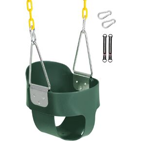 Toddler Swing Seat with Coated Chains, Heavy Duty Kids High Back Bucket Swing with Tree Straps and Hooks for Outdoor, Playground, Backyard, Swing Set Accessories by Domaker, Green in Saudi Arabia