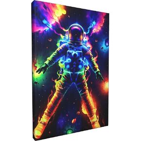 Lwlaboc Colorful Wall Art,Outer Space Room Decor,Astronaut Decor Black light Poster,Solar System Painting Space Wall Decor Bathroom Pictures 12 x18 Inches Unframed Canvas