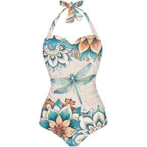 UNICEU Womens Plus Size One Piece Halter Bikini Set Summer Beachwear High Cut Bikini Bathing Suits