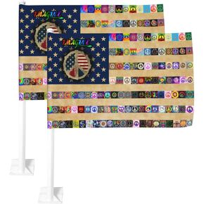 2 Pack Peace Car Flag 12 X 18 inch Double Side Peace Sign Car Window Flags