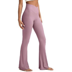 Women's Crossover Flare Leggings, High Waisted Wide Leg Flared Yoga Pants Light Purple