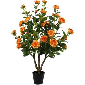 40" Artificial Camellia Tree, Faux Tree with 40 Blooming Flowers, Fake Floral Plant Blooming Tree in Cement Pot for Indoor Outdoor Office Home Porch Decor,Pink