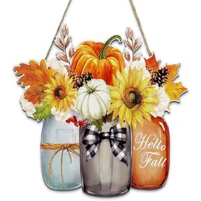 decalmile Welcome Fall Wooden Wall Art Thanksgiving Pumpkin Wood Wall Hangings Autumn Harvest Door Sign Seasonal Holiday Decor