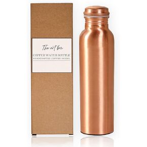 THE ART BOX Copper Water Bottle 32 Oz / 950 ml Large with Anti Slip Bottom Leak Proof Lid Ayurvedic Pure Copper Vessel for Drinking, Travel, Sports, Fitness and Yoga