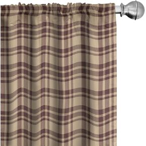 Ambesonne Tan and Brown Curtains, Old Fashioned Check Plaid Pattern Scottish Tartan Inspired Geometric Design, Window Treatments 2 Panel Set for Living Room Bedroom, Pair of - 28" x 63", Brown Tan