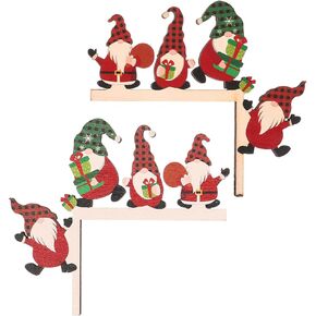 Didiseaon Christmas Door Frame Decoration 2pcs Wooden Xmas Gnome Door Corner Sign Holiday Wall Sculpture Frame Ornament for Window Door Wall