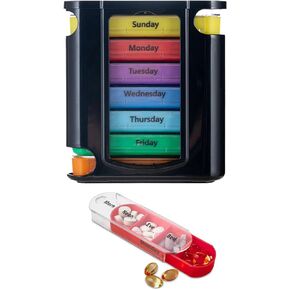 Drawer (7-Day) Pill Case, Weekly Medicine Planner, Vitamin Organizer, 4 Times a Day,Travel Medicine Pill Organizer Portable Large Compartment to Hold Medicine, Vitamin and, Clear Lids(Black)