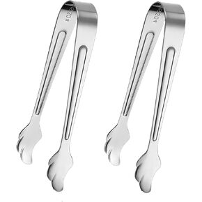 2 Pack Mini Tongs for Appetizer, 4.16 Inch Stainless Steel Ice Tongs Mini Sugar Tongs for Coffee Bar Tea Party Desserts Party Sugar and Ice Bucket(Silver)