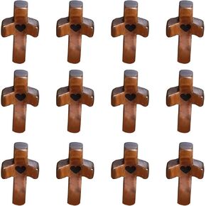 SWTHM 12 PCS Black Walnut Cross My Heart Handheld For Prayer, Encouragement Decoration Gift for Easter, Mother's Day Thanksgiving for Adults and Children