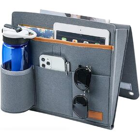 5 Pockets Bedside Caddy, Felt Bed Storage Organizer Hanging Bag Holder for Magazine Book Phone Tablet iPad Cables Remote and Glasses Holder Home Dorm Bed Sofa-Dark Gray