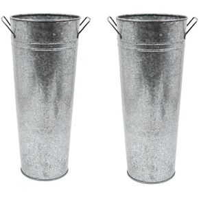 Hosley Set of 2 Galvanized Metal Vases with PVC Liner 15 Inch High. Ideal Gift for Wedding Special Occasion Home Office Dried Floral Arrangements