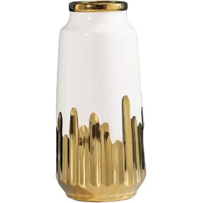 White Gold Vase Ceramic Vase Home Decor Living Room TV Cabinet Hydroponic Flowers White and Gold Vase for Living Room, Hotel, Study Center Setting (AWhite Small)