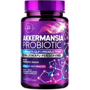 Akkermansia Probiotic Supplement with Prebiotic Inulin Fiber - 2 Billion AFU to Support GLP-1 Production, Digestive Health, Immune Support - Akkermansia Muciniphila Good Gut Health - 120 Capsules