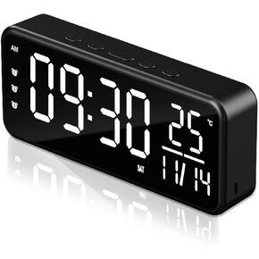 Digital Alarm Clock for Heavy Sleepers, 8.2" Large Display Alarm Clock for Bedroom, Desk/Wall Mirror Clock with 3 Alarms, 10 Alarm Volume up to 110db, 12/24Hr, Snooze, Battery Backup, Black