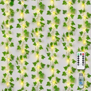 21 Feet Fake Vines with 50 LED USB Powered String Lights, Artificial Plants, Room Decor, Hanging Fake Ivy Greenery Garland Plants,Fake Leaves for Balcony Decor/Wall Decor/Garden Decor/Patio Decor
