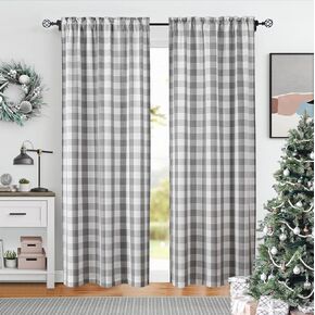 Gray and White Gingham Buffalo Plaid Checkered Window Curtain Panels 63 inches Length, Farmhouse Rustic Rod Pocket Window Drapes Treatment, for Bedroom & Living Room, 2 Panels,40"x63", Grey