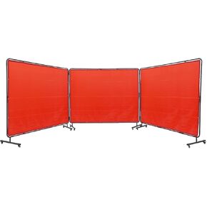 VEVOR Welding Curtain 6' x 6' Welding Screens Flame Retardant 3 Panel Welding Curtain with Frame and Wheels, Translucent Welding Shield, Flame Resistance Weld Curtain, Adjustable Size, Red