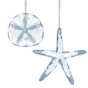 Kurt Adler Blue Starfish and Sand Dollar Shells Christmas Holiday Ornaments Set of 2