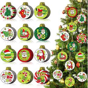 36 Pcs Christmas Wooden Ornaments Lime Green Red Christmas Tree Ornaments Decorative Holiday Wood Cutouts Slices Tag Label Hanging Christmas Decor for Xmas Tree Home Party(Classic Style)