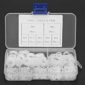 Flat Gasket Ring Kit Flat Washer, Nylon M2/M2.5/M3/M4/M5/M6/M8 Flat Gasket Kit 350pcs White buffers for plumbing applications