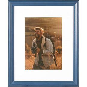 wyooxoo 11x14 Picture Frames Made of Solid Wood Dark blue Photo Frame Display Pictures 8x10 with Mat or 11x14 Without Mat For Tabletop Display or Wall Mount 1 Pack
