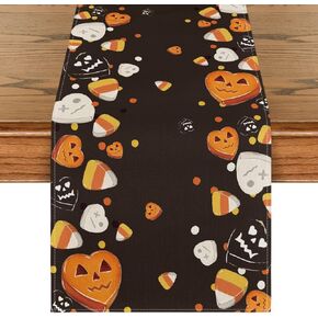 Artoid Mode Candy Corn Grimace Spooky Black Halloween Table Runner, Polka Dot Kitchen Dining Table Decoration for Home Party Decor 13x36 Inch