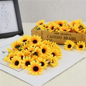 JJLFresheners 100Pcs Yellow Artificial Flower Heads Mini Fake Sunflower Decorative Fabric Flowers Craft Floral Embellishments for Wreaths Wedding Artificial Flowers, Artificial Plants and Flowers