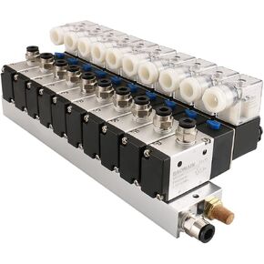 Baomain 10 Space Pneumatic Solenoid Valve 3V210-08 DC 24V PT1/4 2 Position 3 Way Manifold with Base Muffler Quick Fittings Set