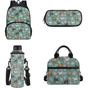 POLERO Yellow School Bus Backpacks Kids School Bookbag with Lunch Box Back to School Bus Print School Bags for Boys Girls Students