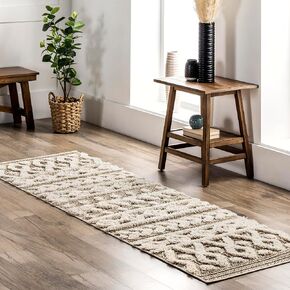 nuLOOM Rebecca Tribal 2x8 Runner Shag Rug for Living Room Bedroom Dining Room Nursery Entryway Hallway Kitchen, Beige/Ivory