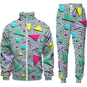 Flygo 80s 90s Outfit for Men Retro Track Suits 80s Tracksuit Set Windbreaker Hip Hop Party Rave Outfits