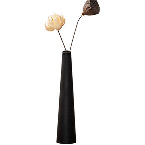 Small Ceramic Bud Vase Tall Conic Flower Single Stem Vase Black Vase Home Decorative Floral Centerpiece for Wedding and Office (Black)