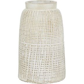 Deco 79 Ceramic Decorative Vase Textured Crosshatch Centerpiece Vase, Flower Vase for Home Decoration 8" x 8" x 17", White
