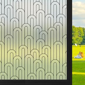 DKTIE Geometric Line Frosted Glass Window Film Door Window Covering Day and Night Privacy Protection Waterproof Privacy Window Film Sun Blocking Anti UV (CTBLT510, 17.7'' x 78.7'' (with Tools))