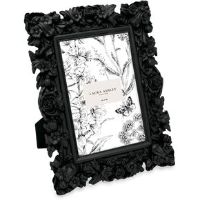 Laura Ashley 4x6 Black Floral Textured Hand-Crafted Resin Picture Frame with Easel, for Tabletop & Wall Display, Decorative Floral Design Home Décor, Photo Gallery, Art & More (4x6, Black)
