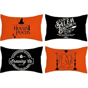 Halloween Decor Pillow Covers 18x18 Set of 4 Halloween Decorations Hocus Pocus Farmhouse Saying White Black Outdoor Fall Pillows Decorative Throw Cushion Case for Home Couch TH118-18