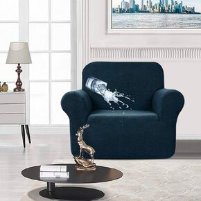 Waterproof Chair Couch Cover Stretch Jacquard Arm Chair Covers for Living Room, Water-Repellent Sofa Chair Slipcovers for Dogs, Pets, Kids (Chair, Navy Blue)