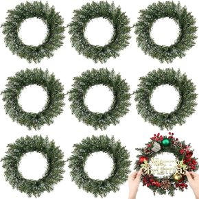 Zeyune 8 Pcs Christmas DIY Green Wreath 14 Inch Artificial Christmas Wreaths Faux Plain Wreaths for Decorating Front Door Window Room Farmhouse Christmas Party Indoor Outdoor (Norfolk Pine)