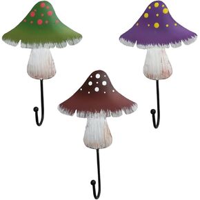 Mushroom Hooks, 3Pcs Decoration Robe Hook,Decorative Wall Hooks Mixed Color Mushroom Hooks for Hanging Keys, Hats Wall Hooks Wall Hooks Decorative Decorative Hooks (Green+Purple+Coffee)