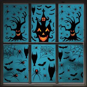 123PCS Halloween Window clings,10 Sheets Halloween Window Decorations, Halloween Window Stickers Scary Pumpkin&Spider Bat&Vampire Castle&Undead Tree for Halloween Parties
