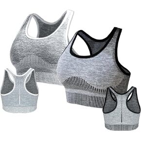 Raceback Sports Bra for Women - Padded Seamless High Impact Workout Yoga Gym Activewear Crop Tops (2 Pack)